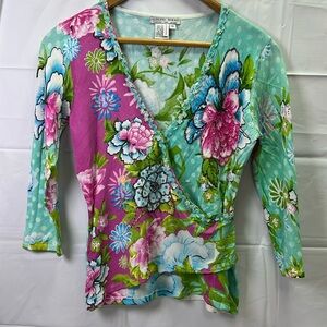 Alberto Malaki Graphic Floral Sequin Wrap Top Size M